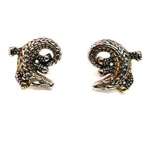 Silver & Gold Tone Alligator Figural Post Earrings